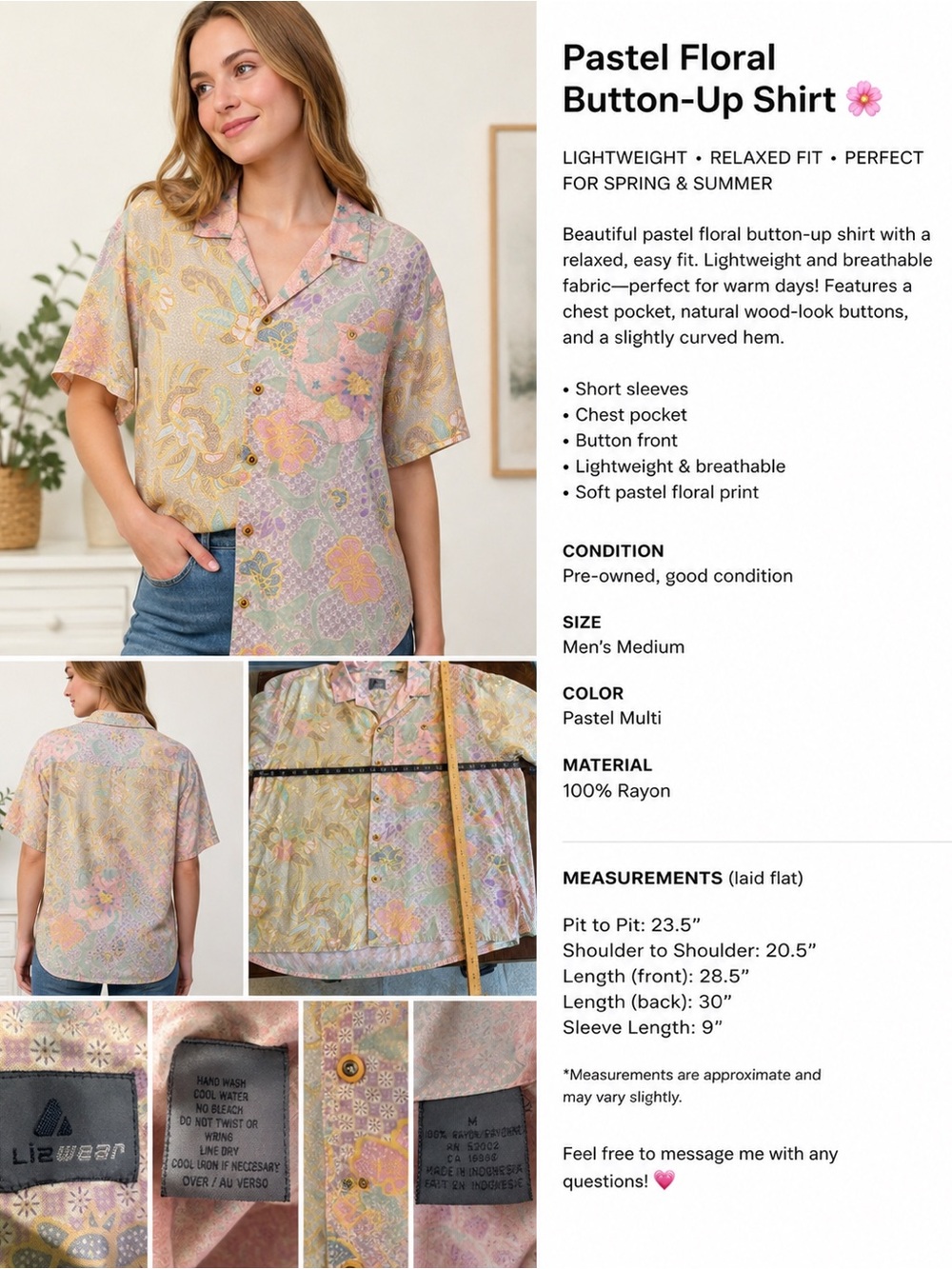 Vintage Pastel Multi Floral Button-Down Shirt by Lizwear
